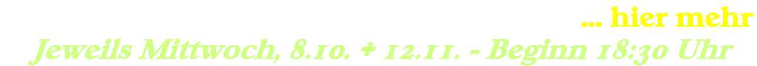 YOGA in der Salzgrotte: Dauer: 60 min. - … hier mehr  Jeweils Mittwoch, 8.10. + 12.11. - Beginn 18:30 Uhr
